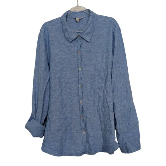 Orvis Linen Blend Shirt Womens Size XL Blue Roll Tab Sleeves Casual Coastal - Picture 1 of 11